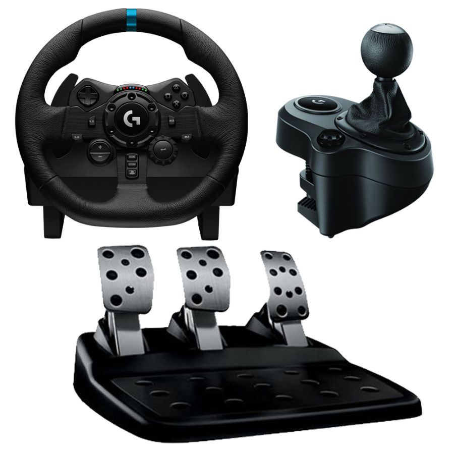  Logitech G923 - Volante con palanca de cambios Driving Force y  pedales para PS5, PS4 y PC, con cubierta de volante de cuero genuino :  Videojuegos