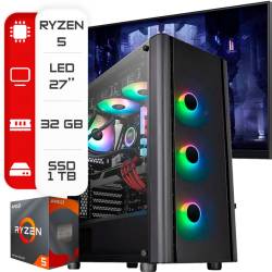 PC RYZEN 5 5600GT - A520- 32GB - 1TB - MONITOR