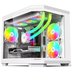 Gabinete Mini Tower Solarmax CM-W951 3 Fan Argb Vidrio Templado Blanco