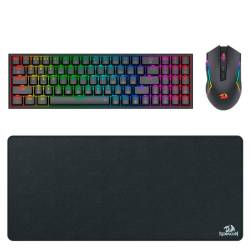 KIT GAMER TECLADO Y MOUSE REDRAGON S136 INALÁMBRICO + MOUSE PAD P032 XL #